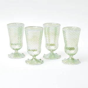 Cheap Green White Rim Frilled Glasses (Set Of 4) Glasses
