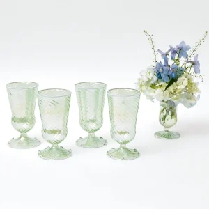 Cheap Green White Rim Frilled Glasses (Set Of 4) Glasses