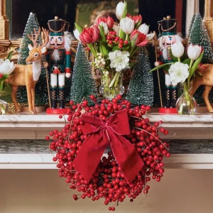 Online Large Ruby Red Velvet Bow Napkin Rings, Bows & Wreaths