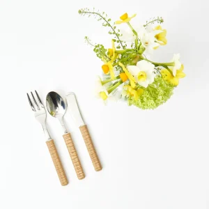 Cheap Light Brown Rattan Effect Childrens Cutlery (3 Piece) Cutlery Sets