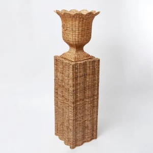 New Liliana Scalloped Rattan Pedestal And Urn Vases