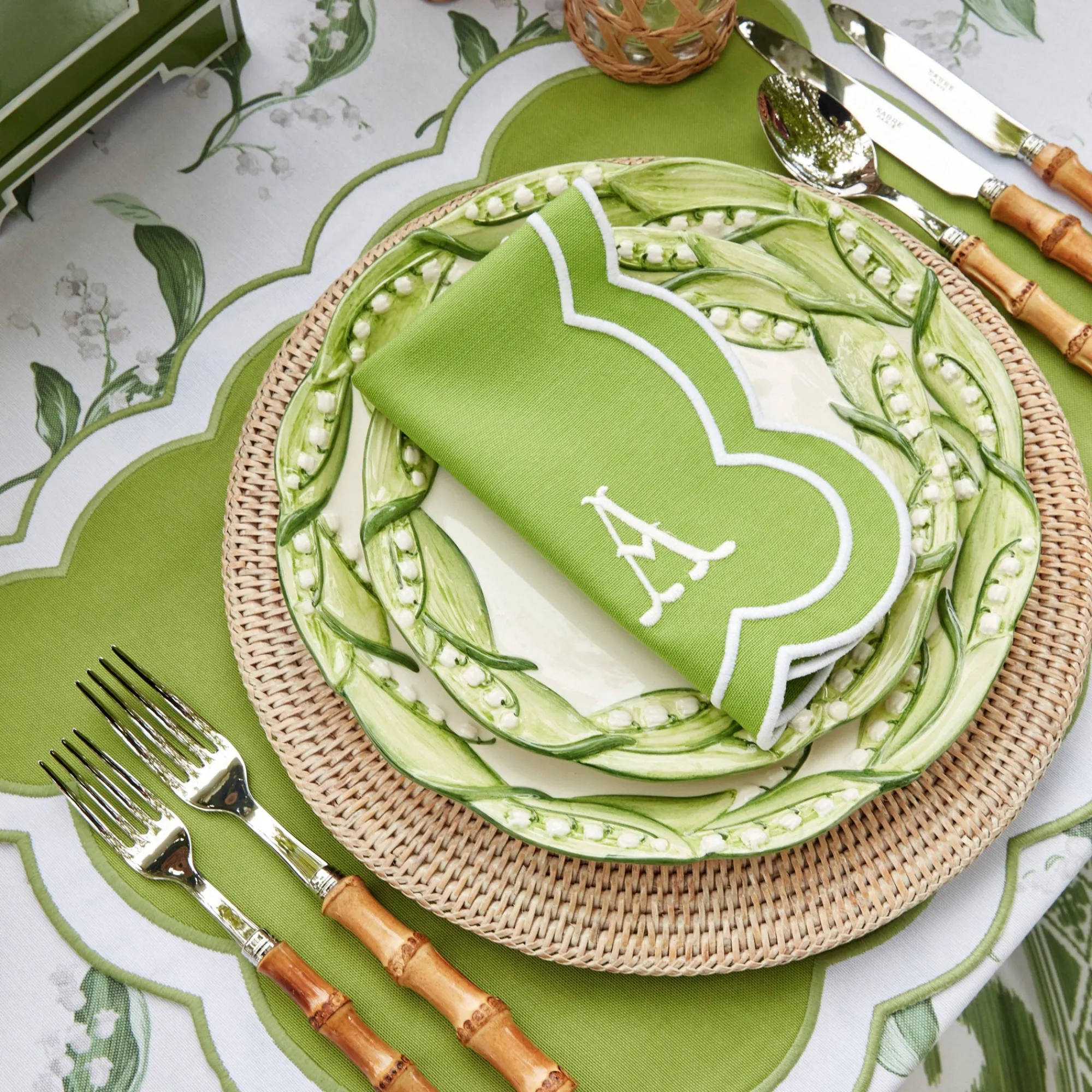 lily_of_the_valley__seren_4.webp Hot Lily Of The Valley & Serena Green Applique Linen Set Table Linen Sets