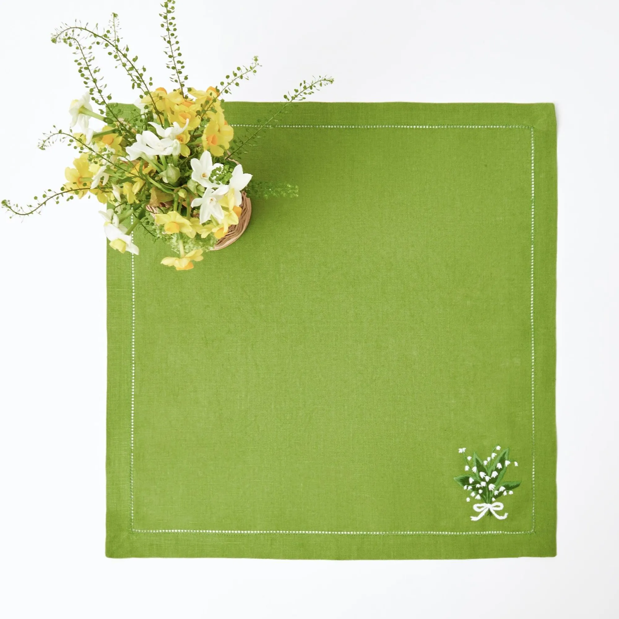 lily_of_the_valley_green__12.webp Shop Lily Of The Valley Green Linen Napkins (Set Of 4) Napkins