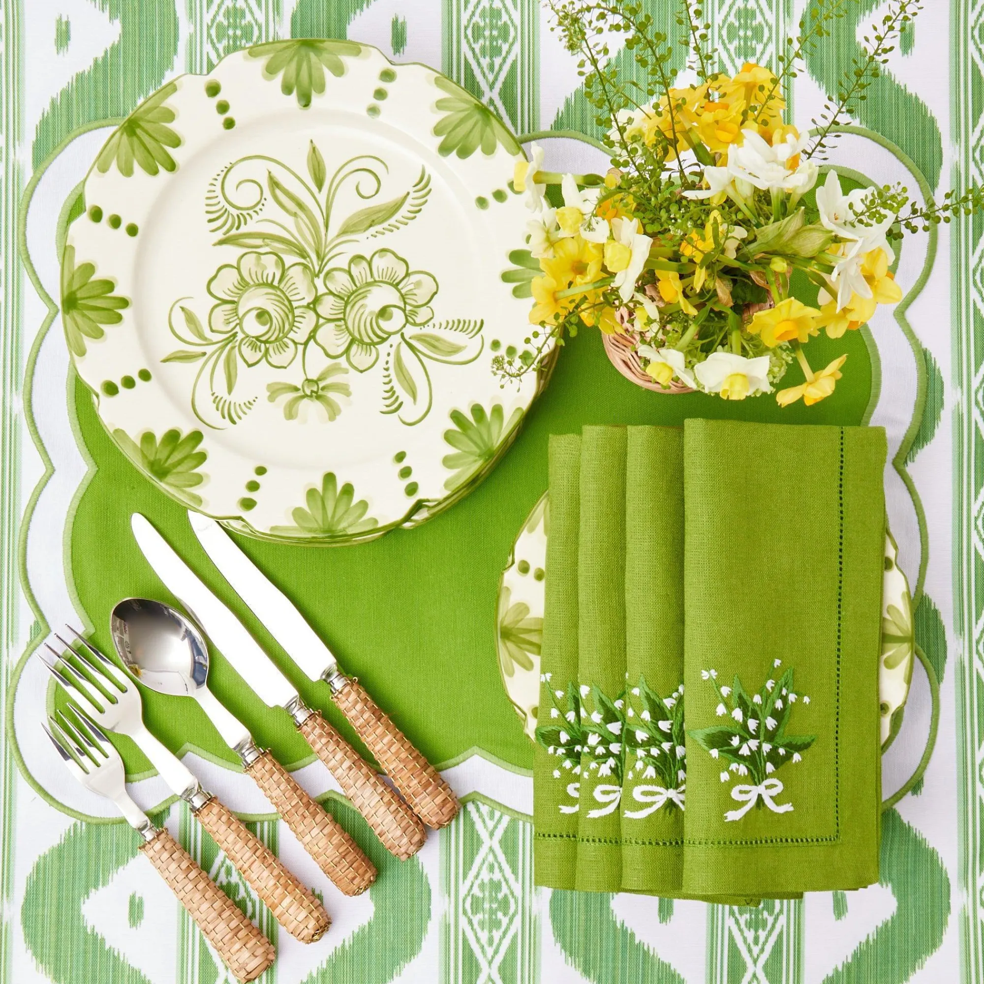 lily_of_the_valley_green__16.webp Shop Lily Of The Valley Green Linen Napkins (Set Of 4) Napkins