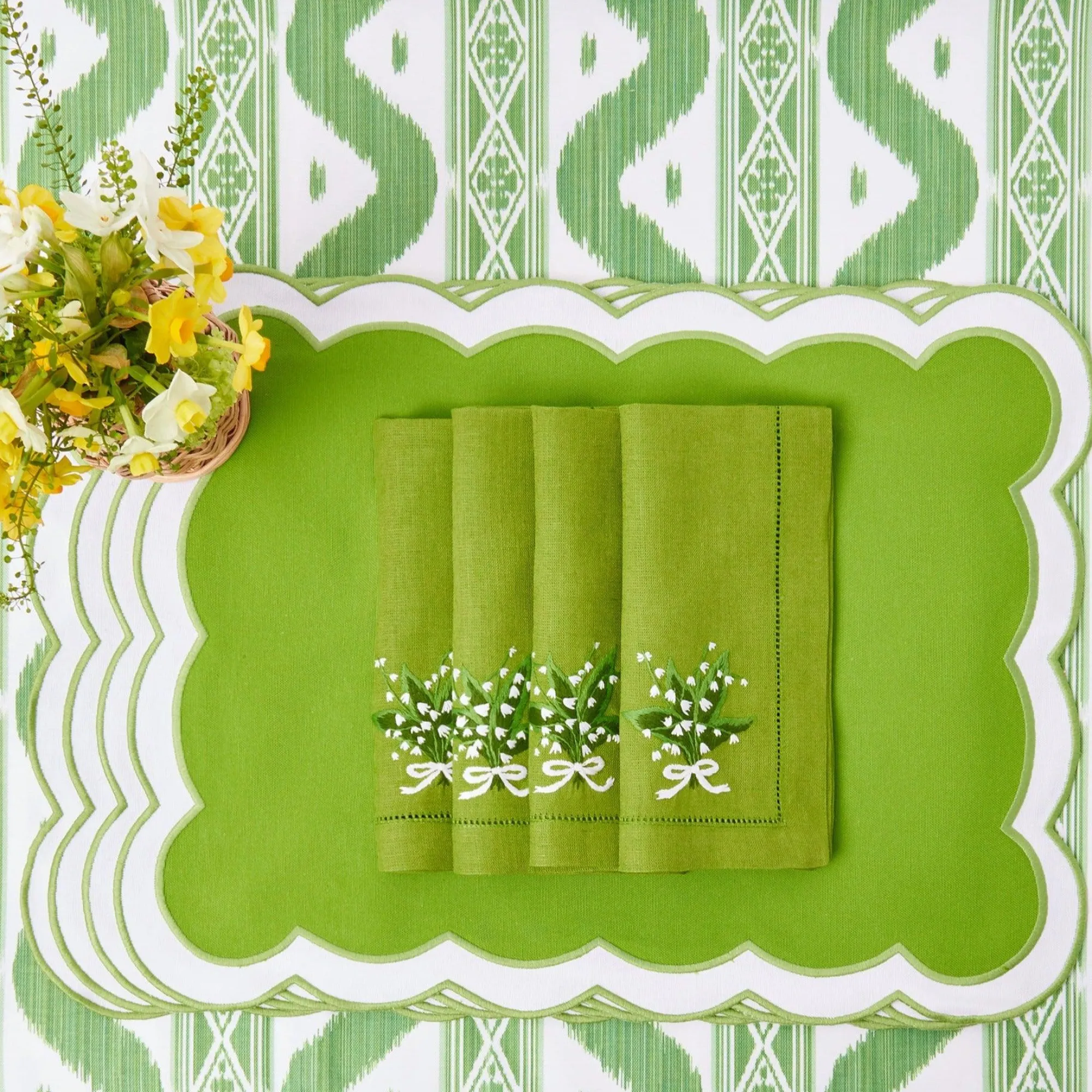 lily_of_the_valley_green__4.webp Shop Lily Of The Valley Green Linen Napkins (Set Of 4) Napkins
