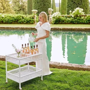 Fashion Lorenzo White Rattan Bar Cart Rattan Furniture