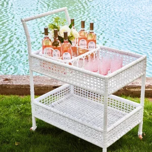 Fashion Lorenzo White Rattan Bar Cart Rattan Furniture