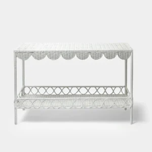 Hot Madeleine White Rattan Scalloped Console Table Rattan Furniture
