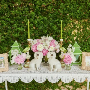 New Madeleine White Rattan Scalloped Console Table Tables