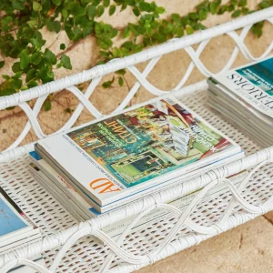 New Madeleine White Rattan Scalloped Console Table Tables