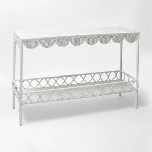 New Madeleine White Rattan Scalloped Console Table Tables