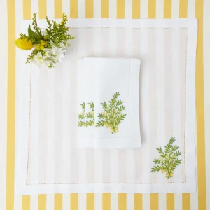 New Mimosa White Linen Placemats & Napkins (Set Of 4) Table Linen Sets