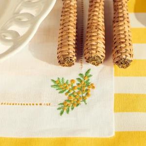 New Mimosa White Linen Placemats & Napkins (Set Of 4) Table Linen Sets