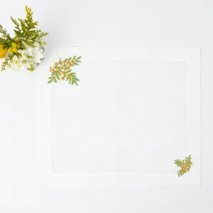 New Mimosa White Linen Placemats & Napkins (Set Of 4) Table Linen Sets