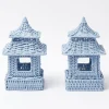 Clearance Mini Blue Rattan Pagoda Lanterns (Pair) Rattan Tableware