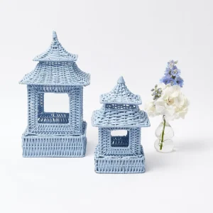 Discount Mini Blue Rattan Pagoda Lanterns (Pair) Pagodas & Lanterns