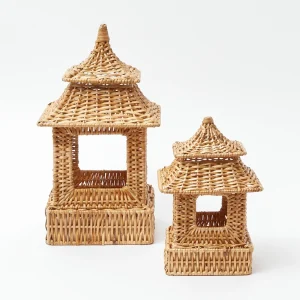 Shop Mini Natural Rattan Pagoda Lanterns (Pair) Candle Holders