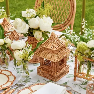 Shop Mini Natural Rattan Pagoda Lanterns (Pair) Candle Holders