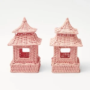 Clearance Mini Pink Rattan Pagoda Lanterns (Pair) Pagodas & Lanterns