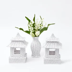 Shop Mini White Rattan Pagoda Lanterns (Pair) Rattan Tableware