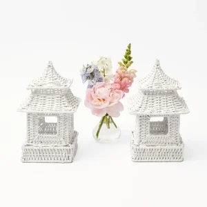 Hot Mini White Rattan Pagoda Lanterns (Pair) Pagodas & Lanterns