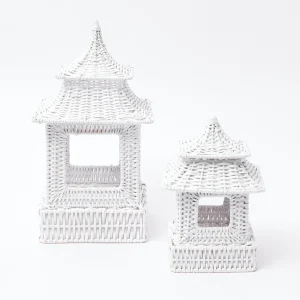 Flash Sale Mini White Rattan Pagoda Lanterns (Pair) Candle Holders