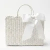 Best Sale White Rattan Tote Bag (White Bow) Women Mrs. Alice Tote Bags