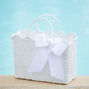 Hot White Rattan Tote Bag (Blue Bow) Rattan Tableware