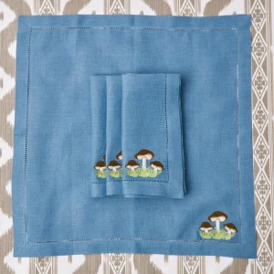 New Mushroom Blue Linen Napkins (Set Of 4) Napkins