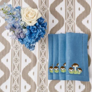New Mushroom Blue Linen Napkins (Set Of 4) Napkins
