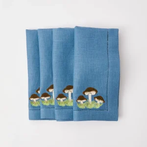 New Mushroom Blue Linen Napkins (Set Of 4) Napkins