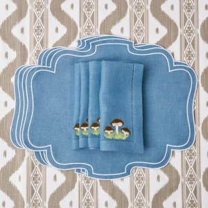 New Mushroom Blue Linen Napkins (Set Of 4) Napkins