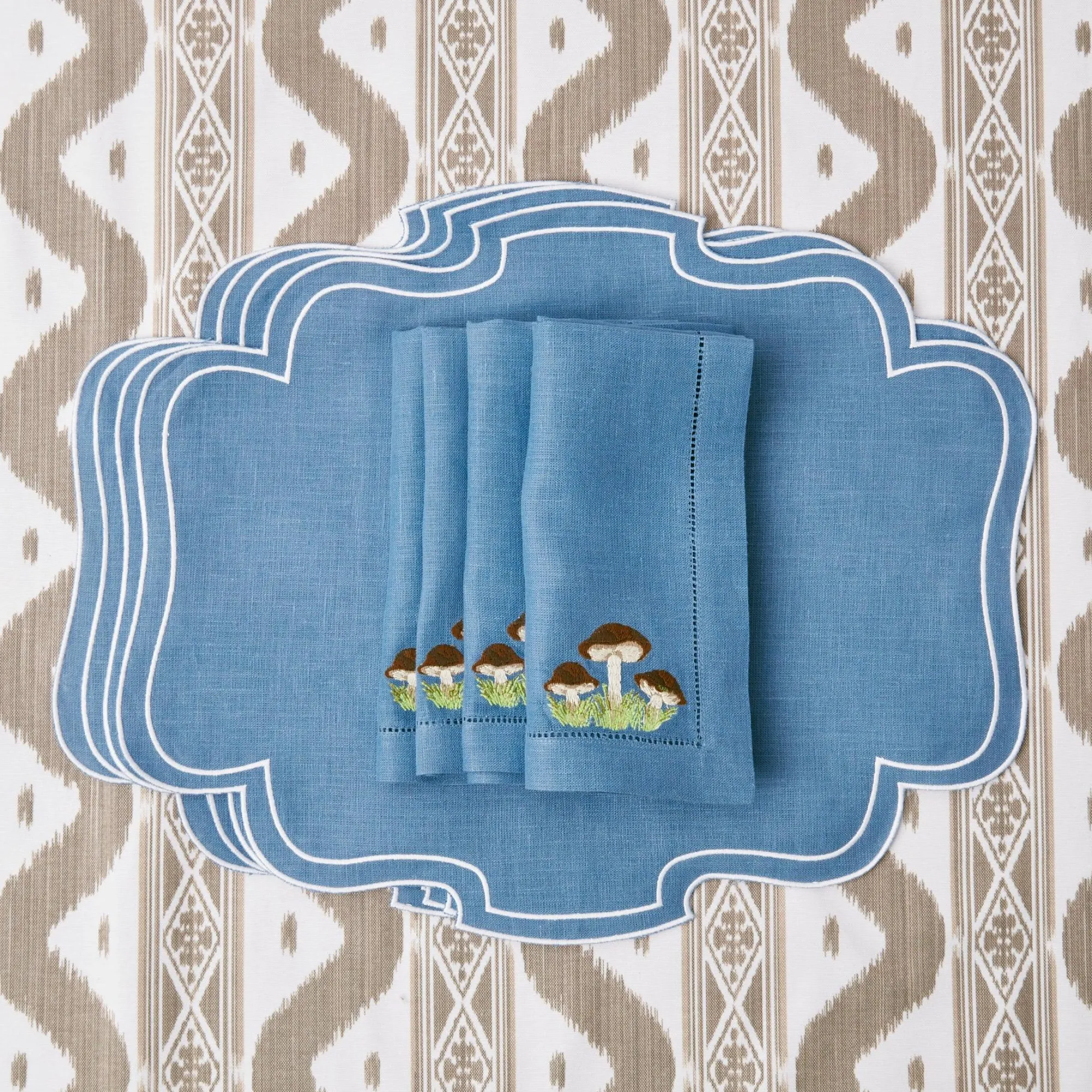 mushroom_blue_linen_napki_7.webp New Mushroom Blue Linen Napkins (Set Of 4) Napkins