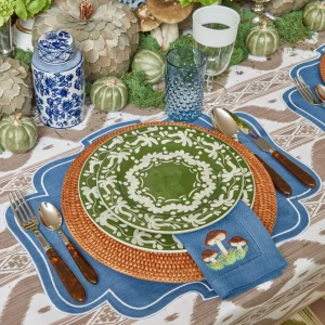 New Mushroom Blue Linen Napkins (Set Of 4) Napkins