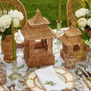 New Natural Rattan Pagoda Decoration Set Candle Holders