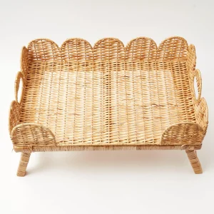Fashion Natural Scalloped Rattan Breakfast Tray Trays & Liners
