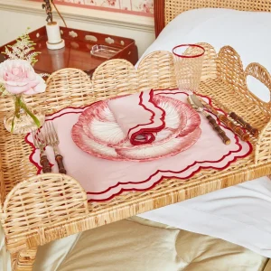 Fashion Natural Scalloped Rattan Breakfast Tray Trays & Liners