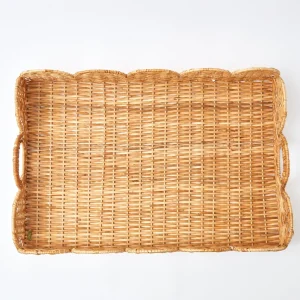 Outlet Natural Scalloped Rattan Tray Rattan Tableware