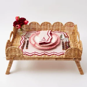 Fashion Natural Scalloped Rattan Breakfast Tray Trays & Liners