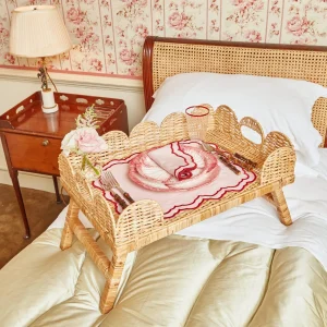 Fashion Natural Scalloped Rattan Breakfast Tray Trays & Liners