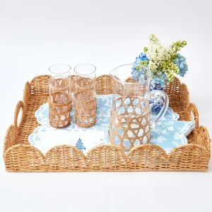 Outlet Natural Scalloped Rattan Tray Rattan Tableware