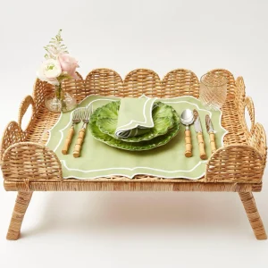 Fashion Natural Scalloped Rattan Breakfast Tray Trays & Liners