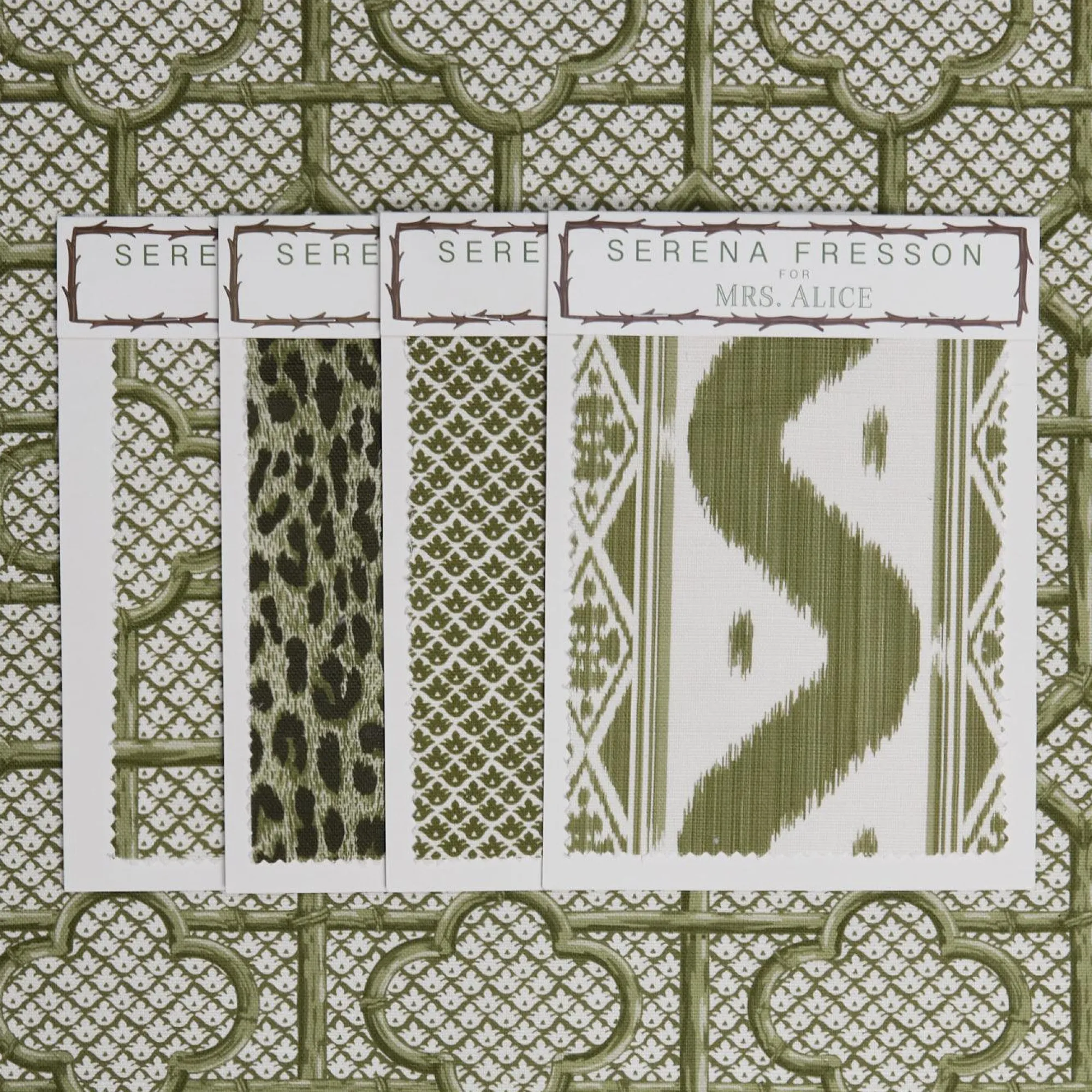 olive_green_bamboo_trelli_5.webp Discount Olive Green Bamboo Trellis Fabric Serena Fresson Fabrics