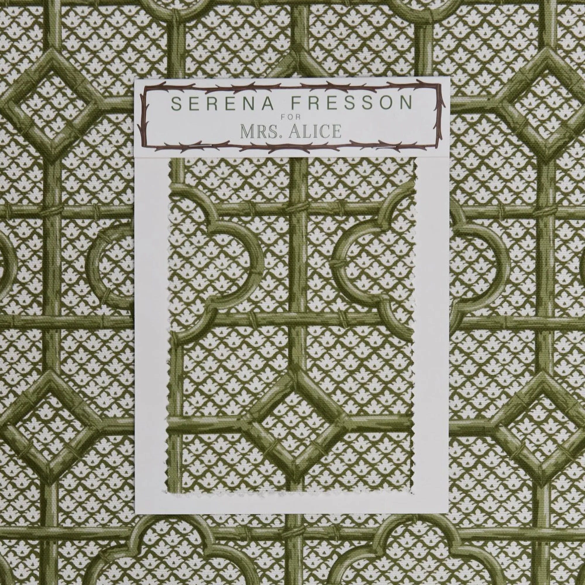 olive_green_bamboo_trelli_6.webp Discount Olive Green Bamboo Trellis Fabric Serena Fresson Fabrics