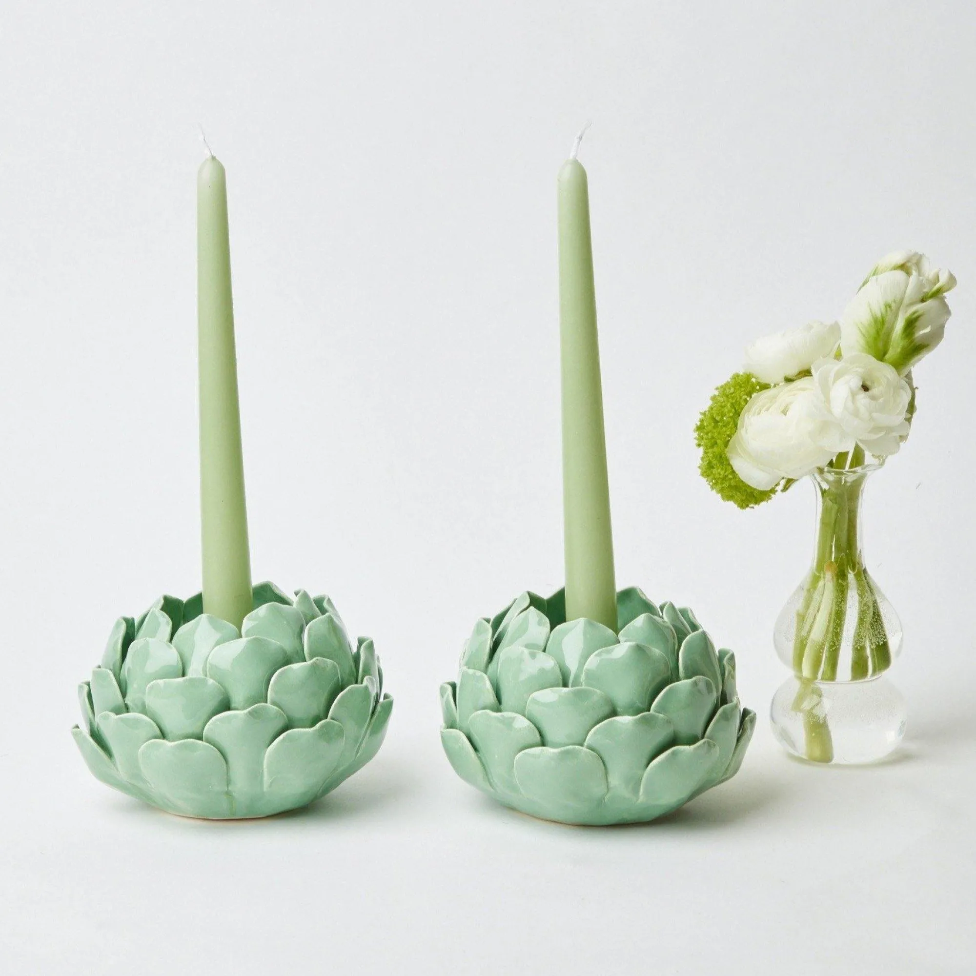 pale_green_artichoke_cand_0.webp Outlet Pale Green Artichoke Candle Holder (Pair) Candle Holders