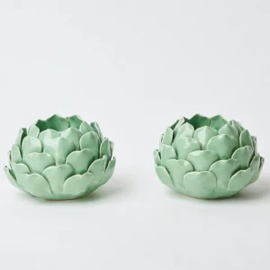 Outlet Pale Green Artichoke Candle Holder (Pair) Candle Holders
