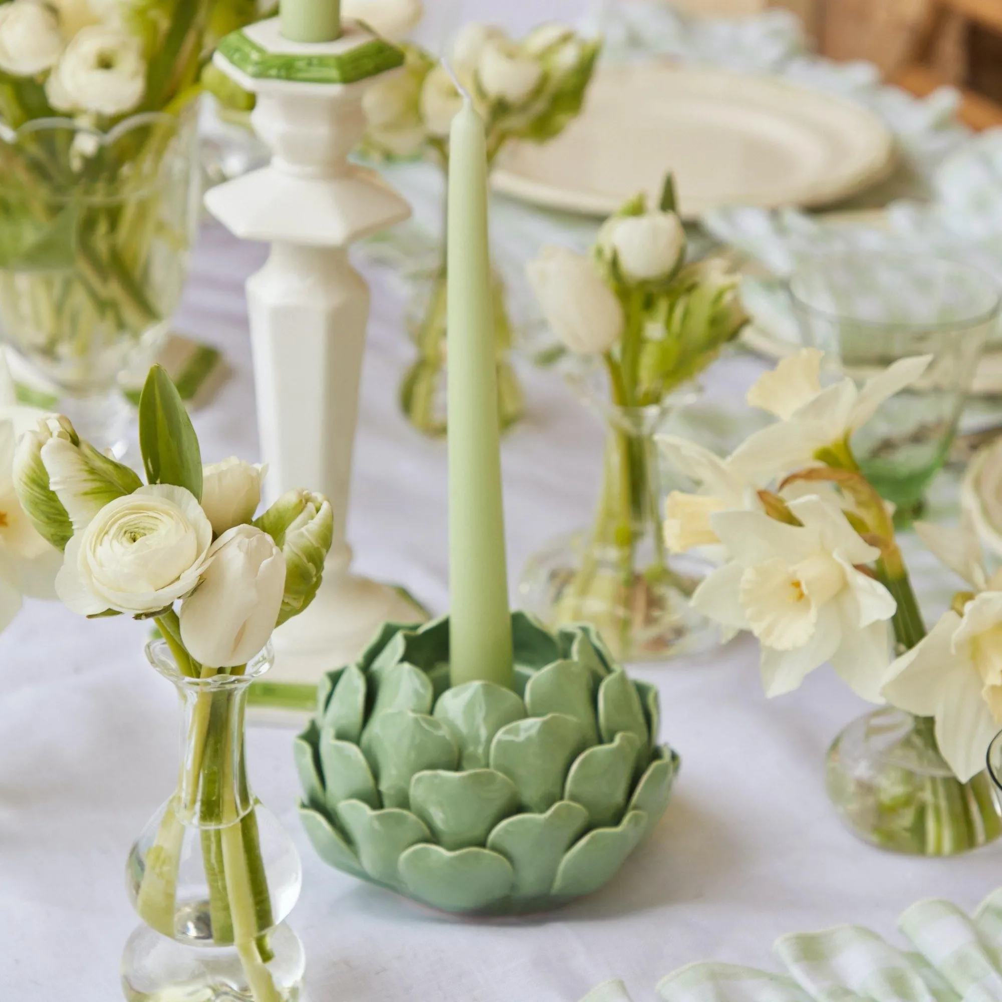 pale_green_artichoke_cand_4.webp Outlet Pale Green Artichoke Candle Holder (Pair) Candle Holders