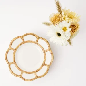 Clearance Petal Bamboo Ceramic Dinner Plate (Set Of 4) Bamboo Crockery
