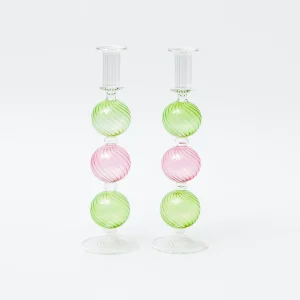 Clearance Pink & Green Camille Candle Holder (Pair) Candle Holders