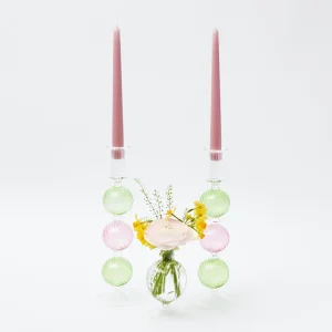Clearance Pink & Green Camille Candle Holder (Pair) Candle Holders